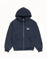 Basic Stussy Zip Up Hoodie Navy