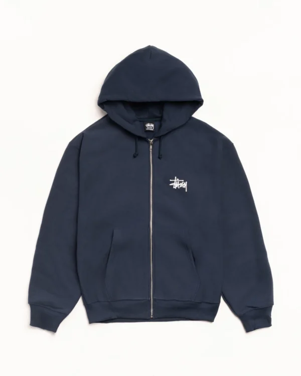 Basic Stussy Zip Up Hoodie Navy